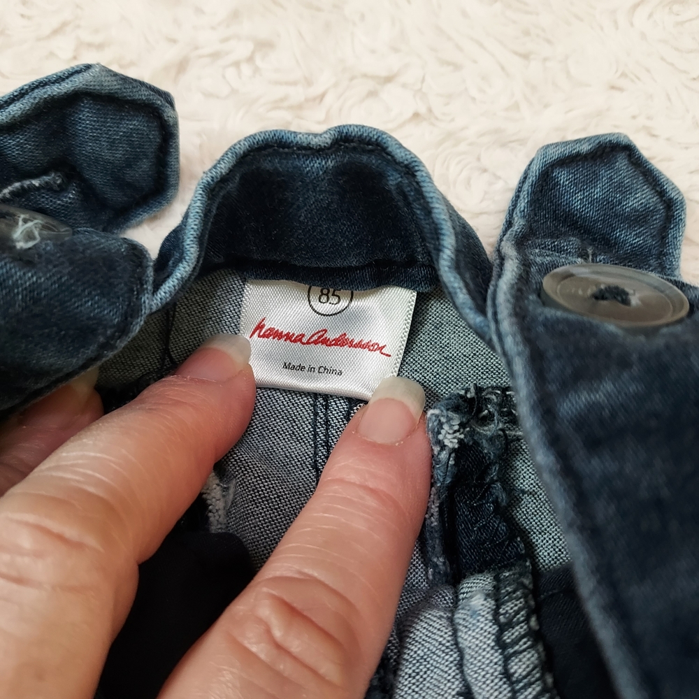 Hanna Andersson Blue Denim Overalls 85 (2T) Farmer Western Unisex - Picture 2 of 5